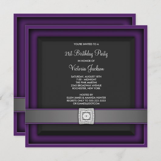Paarse 21e verjaardagsfeestje kaart (Voorkant / Achterkant)