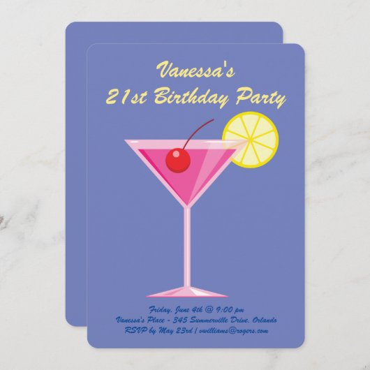 Paarse 21ste verjaardag uitnodiging (Voorkant / Achterkant)