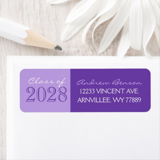 Paarse 2-getinte afstudeerlabels met retouradres etiket (Insitu)