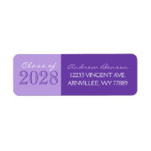 Paarse 2-getinte afstudeerlabels met retouradres etiket (Voorkant)