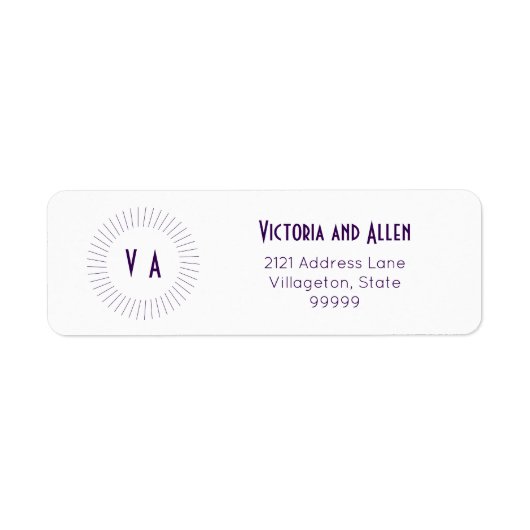 Paarse 2-letterige monogram retouradreslabel etiket (Voorkant)