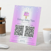 Paarse 2 QR code Betaal hier Cake Bakkerij Glitter Reclamebord Met Voetstuk (Insitu)