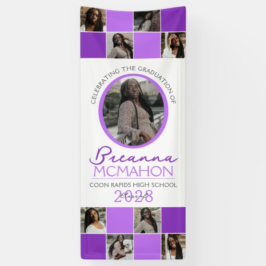 Paarse 2 Toned Fotocollage Afstuderen Vinyl Spandoek (Verticaal)