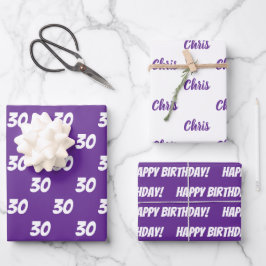 Paarse 30e Happy Birthday Custom Name Inpakpapier Vel