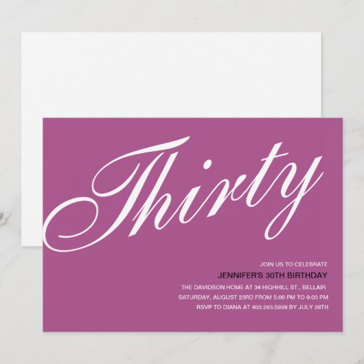 Paarse 30e verjaardag kaart (Voorkant / Achterkant)