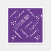 Paarse 35e verjaardagsfeest herhalende namen papie servet (Voorkant)