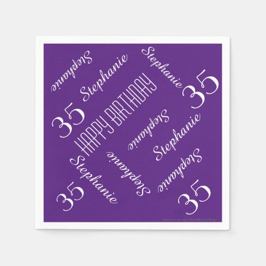 Paarse 35e verjaardagsfeest herhalende namen papie servet (Voorkant)
