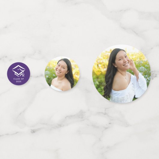 Paarse 3 Foto Afstuderen Modern Script Hearts Pet Confetti (Achterkanten)