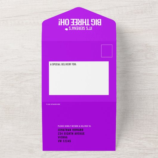 Paarse 3 foto's 30e grote drie oh Verjaardagsfeest All In One Uitnodiging (Buitenkant)