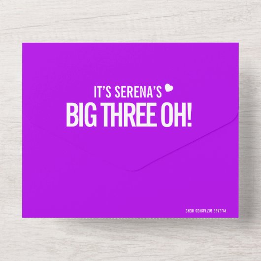 Paarse 3 foto's 30e grote drie oh Verjaardagsfeest All In One Uitnodiging (Achterkant)