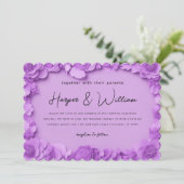 Paarse 3D Papercut Bloemen Bruiloft uitnodiging (Staand voorkant)