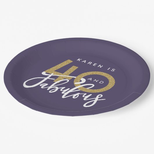 paarse 40 en geweldige verjaardagsfeestdag papieren bordje (Gekanteld)