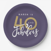 paarse 40 en geweldige verjaardagsfeestdag papieren bordje (Voorkant)