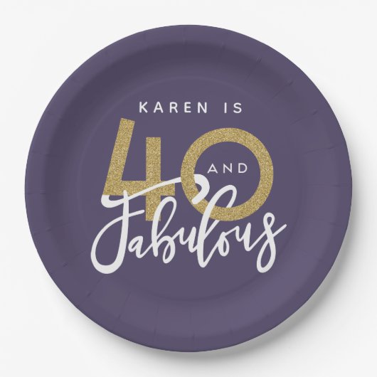 paarse 40 en geweldige verjaardagsfeestdag papieren bordje (Voorkant)