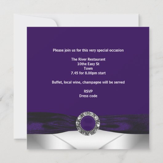 Paarse 40e verjaardag Diamond White Silver Party Kaart (Achterkant)