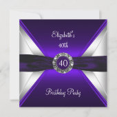 Paarse 40e verjaardag Diamond White Silver Party Kaart (Voorkant)