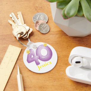Paarse 40e verjaardag Golfer Gift, 40 jaar elegant Sleutelhanger