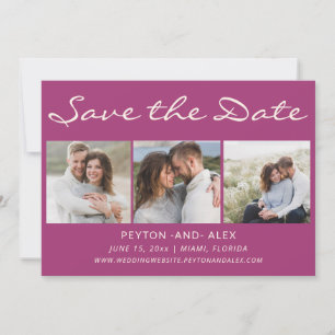 Paarse 4-foto 2-zijdige huwelijksaankondiging save the date