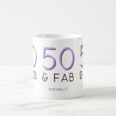 Paarse 50 en een prachtig modern 50e verjaardagsfe koffiemok (Center)