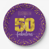 Paarse 50 en fabelachtig verjaardagsgoud folie con papieren bordje (Voorkant)