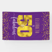 Paarse 50 en fabelachtig verjaardagsgoud folie con spandoek (Horizontaal)