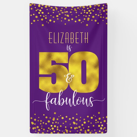 Paarse 50 en fabelachtig verjaardagsgoud folie con spandoek (Verticaal)