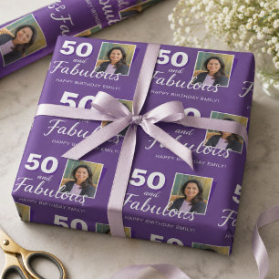 Paarse 50 en Fabulous 50ste verjaardag foto Cadeaupapier