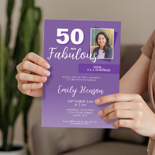 Paarse 50 en Fabulous 50ste verjaardagsfeest foto Kaart