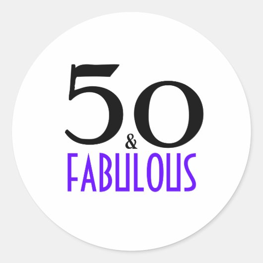 Paarse 50 en Fabulous 50ste Verjaardagsfeestje Inv Ronde Sticker (Voorkant)