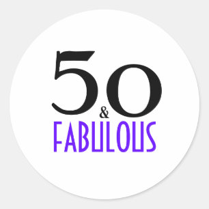 Paarse 50 en Fabulous 50ste Verjaardagsfeestje Inv Ronde Sticker