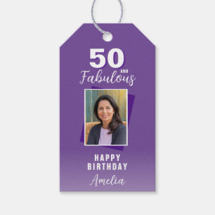 Paarse 50 en Fabulous 50th Birthday Foto Cadeaulabel