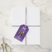 Paarse 50 en Fabulous 50th Birthday Foto Cadeaulabel (Met Touw)