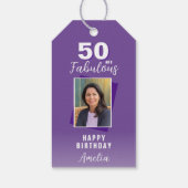 Paarse 50 en Fabulous 50th Birthday Foto Cadeaulabel (Achterkant)