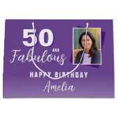 Paarse 50 en Fabulous 50th Birthday Foto Groot Cadeauzakje (Voorkant)