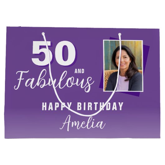 Paarse 50 en Fabulous 50th Birthday Foto Groot Cadeauzakje (Achterkant)