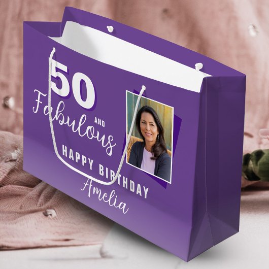 Paarse 50 en Fabulous 50th Birthday Foto Groot Cadeauzakje