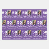Paarse 50 en Fabulous 50th Birthday Foto Inpakpapier Vel (Voorkant 3)