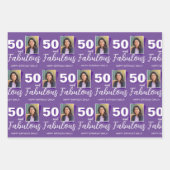 Paarse 50 en Fabulous 50th Birthday Foto Inpakpapier Vel (Voorkant)
