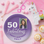 Paarse 50 en Fabulous 50th Birthday Foto Papieren Bordje (Feest)