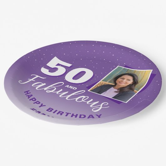Paarse 50 en Fabulous 50th Birthday Foto Papieren Bordje (Gekanteld)