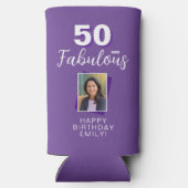 Paarse 50 en Fabulous 50th Birthday Foto Seltzer Blikjeskoeler (Achterkant)