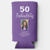 Paarse 50 en Fabulous 50th Birthday Foto Seltzer Blikjeskoeler (Voorkant)