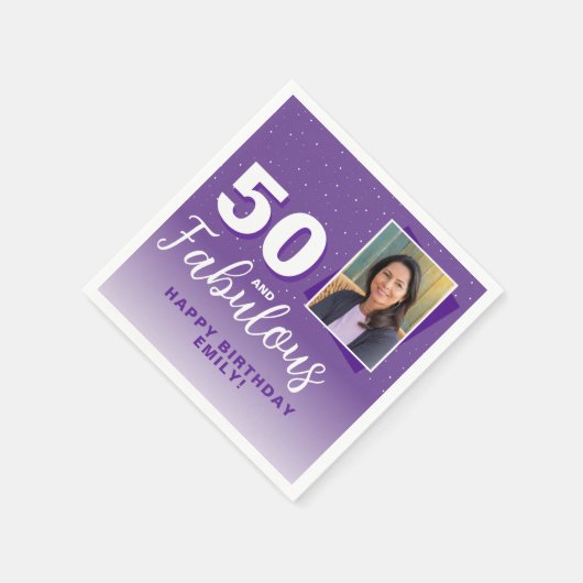 Paarse 50 en Fabulous 50th Birthday Foto Servet (Hoek)