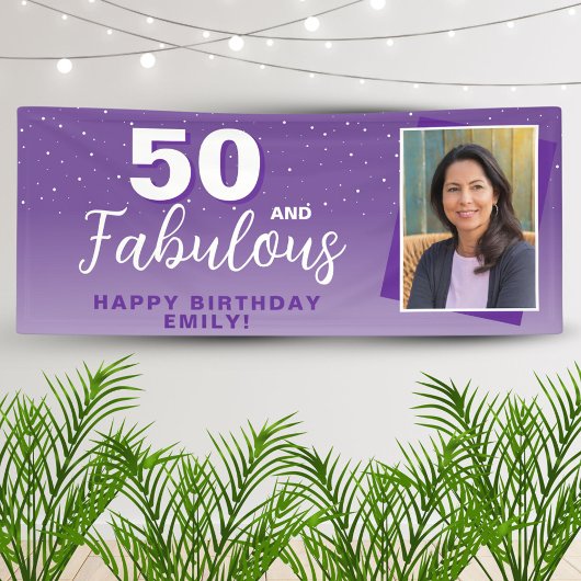 Paarse 50 en Fabulous 50th Birthday Foto Spandoek