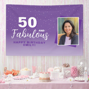 Paarse 50 en Fabulous 50th Birthday Foto Spandoek