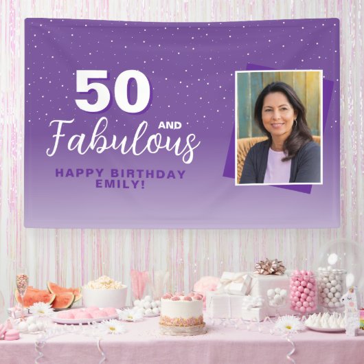 Paarse 50 en Fabulous 50th Birthday Foto Spandoek (Feest)