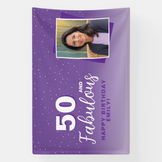Paarse 50 en Fabulous 50th Birthday Foto Spandoek (Verticaal)
