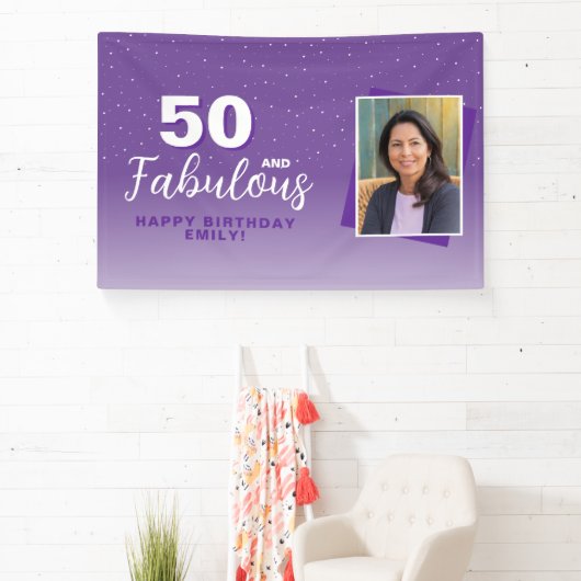 Paarse 50 en Fabulous 50th Birthday Foto Spandoek (Insitu)