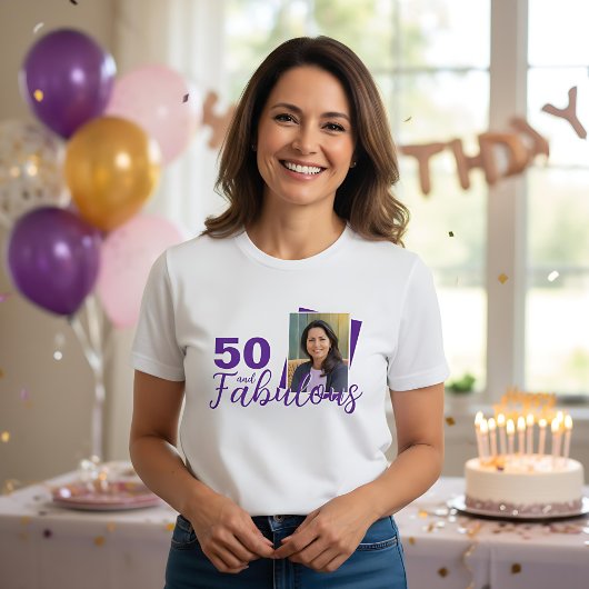 Paarse 50 en Fabulous 50th Birthday Foto T-shirt