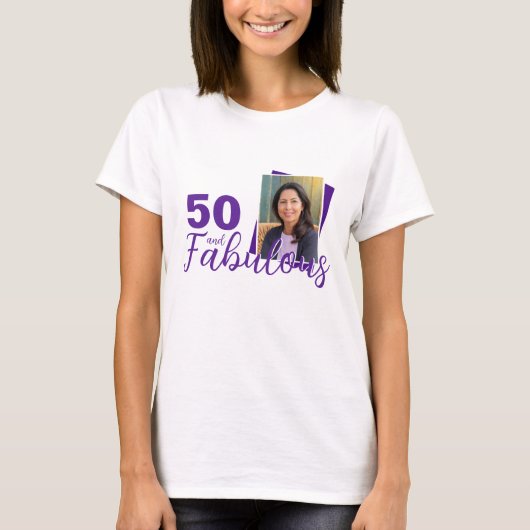 Paarse 50 en Fabulous 50th Birthday Foto T-shirt (Voorkant)
